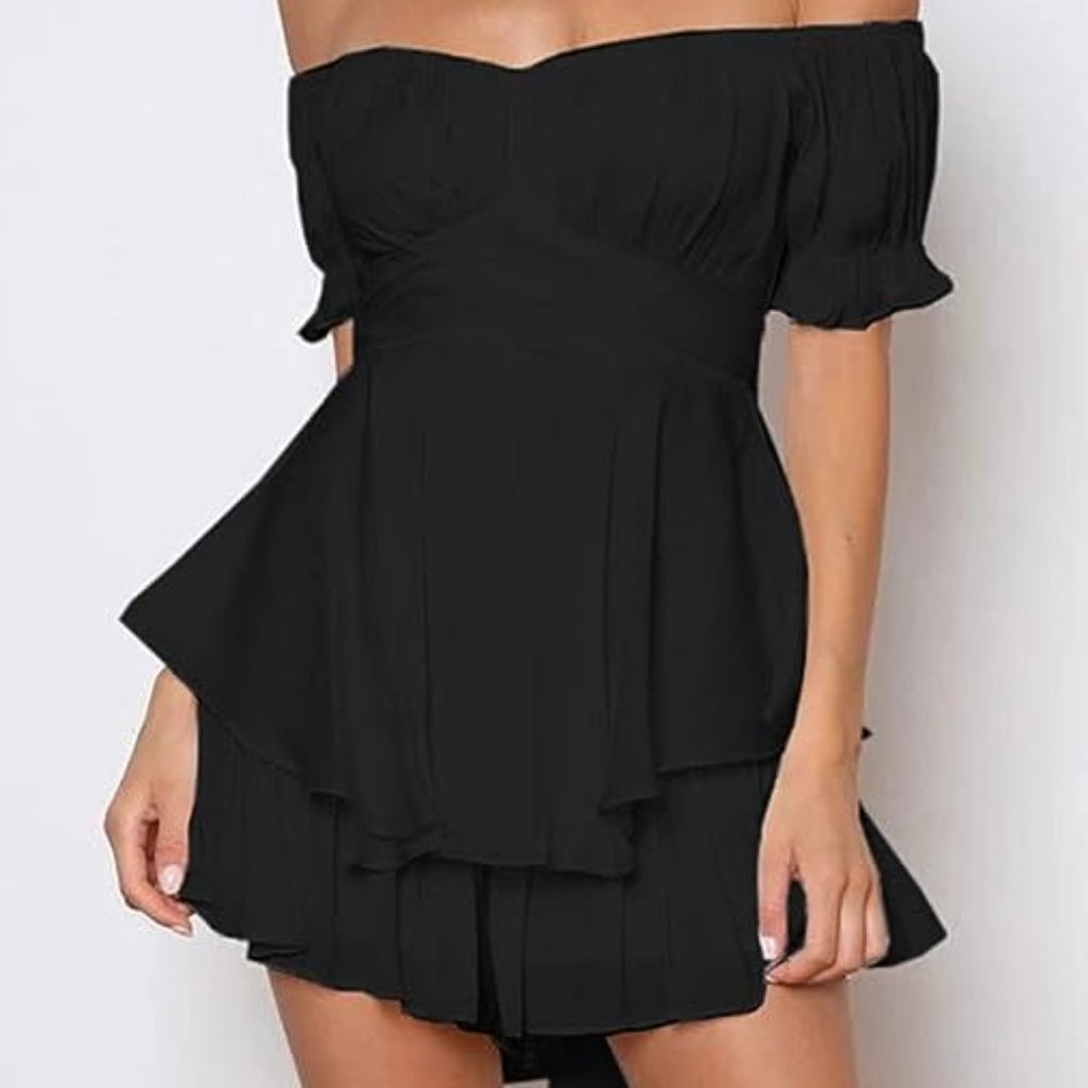 THE Viral Amazon Romper | Black Women Boho Off Shoulder Romper Tie Back XL